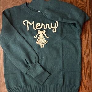 NWOT Green / Teal Merry Holiday Sweater w Bow TreeNew Hand Embroidered XL